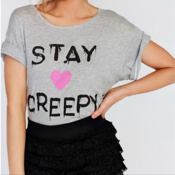Wildfox Stay Creepy Grey Oversized Short Sleeve Tee Shirt - Picture 1 of 7